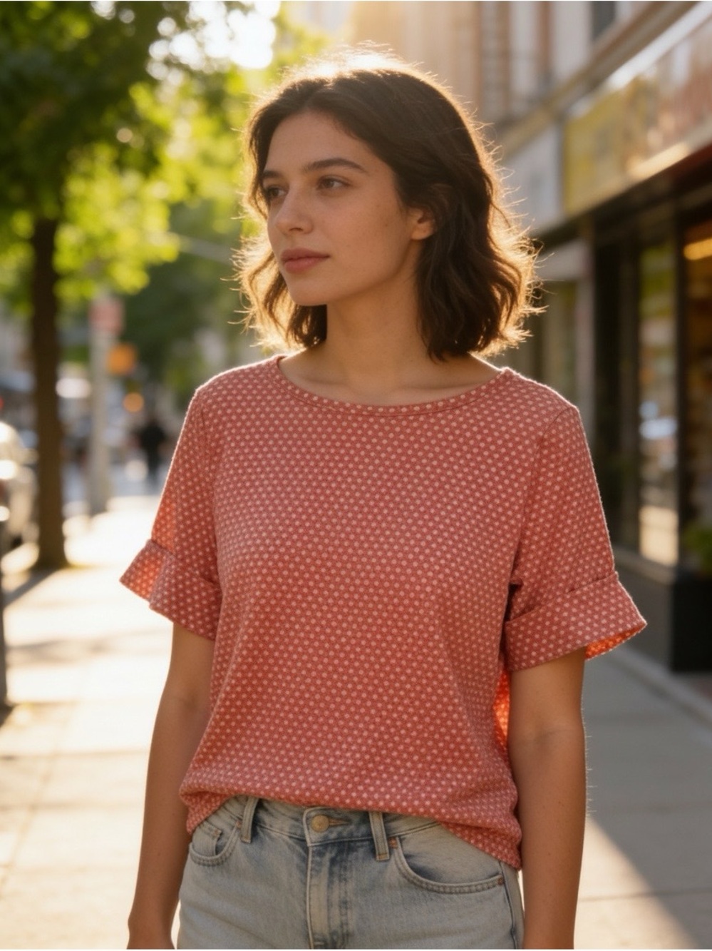 Liz Claiborne Coral Pink Short-Sleeve Polka Dot Tee